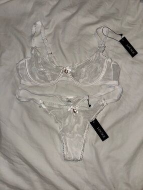Lounge NWT White Sheer Lace Bra & Thong Set